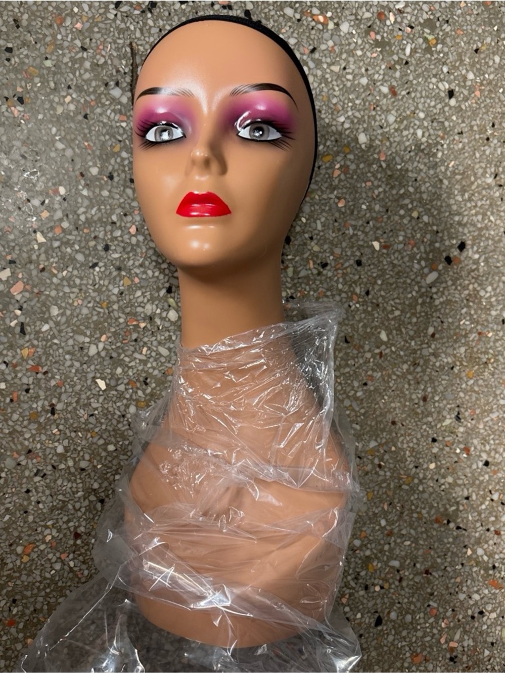 Women Makeup Display Mannequin Head with Pink Eyeshadow and Red Lips